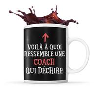 Planetee Tasse Noire Coach qui Déchire | Mug Café Thé Idée Cadeau Femme Humour Collègue famille Anniversaire Noël