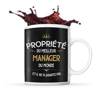 Planetee Tasse Noire Propriété du meilleur Manager | Mug café thé Idée Cadeau Homme Humour Collègue famille Anniversaire Noël