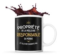 Planetee Tasse Noire Responsable | Propriété de la meilleure | Mug Café Thé Idée Cadeau Femme Humour Collègue famille Anniversaire Noël