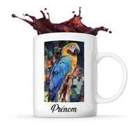 Planetee Tasse Perroquet Prénom Personnalisable Peinture Gouache Perroquet Cyberpunk colère Style Unique et Moderne. | Mug Original Customisable