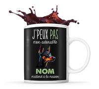 Planetee Tasse Pinscher Adorable m'attend à la maison Prénom Nom Personnalisable | Mug Café Thé Idée Cadeau Personnalisé Homme Femme Original pour propriétaire de chien