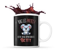Planetee Tasse prénom Betty Bas les pattes Koala | Mug Prénom pour femme | Collection Animaux grognon mais mignon