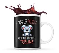 Planetee Tasse prénom Céline Bas les pattes Koala | Mug Prénom pour femme | Collection Animaux grognon mais mignon
