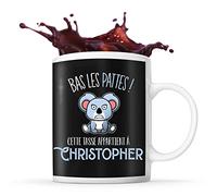 Planetee Tasse prénom Christopher Bas les pattes Koala | Mug Prénom pour homme | Collection Animaux grognon mais mignon