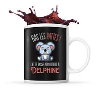 Planetee Tasse prénom Delphine Bas les pattes Koala | Mug Prénom pour femme | Collection Animaux grognon mais mignon