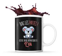 Planetee Tasse prénom Eva Bas les pattes Koala | Mug Prénom pour femme | Collection Animaux grognon mais mignon