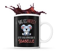 Planetee Tasse prénom Isabelle Bas les pattes Koala | Mug Prénom pour femme | Collection Animaux grognon mais mignon
