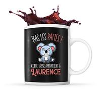 Planetee Tasse prénom Laurence Bas les pattes Koala | Mug Prénom pour femme | Collection Animaux grognon mais mignon