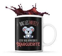 Planetee Tasse prénom Marguerite Bas les pattes Koala | Mug Prénom pour femme | Collection Animaux grognon mais mignon