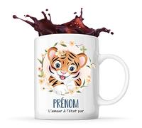 Planetee Tasse prénom personnalisable mignon avec tigre| Mug Cadeau de naissance personnalisé garçon ou fille pour anniversaire