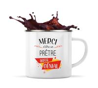 Planetee Tasse Prêtre Génial 360 ml | Mug Émaillé Métallique | Idée Cadeau Collègue Travail Retraite