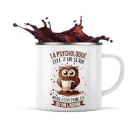 Planetee Tasse Psychologue Chouette Café 360 ml | Mug Émaillé Métallique | Idée Cadeau Humour Collègue Travail Famille Anniversaire Noël