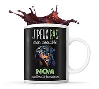 Planetee Tasse Rottweiler Adorable m'attend à la maison Prénom Nom Personnalisable | Mug Café Thé Idée Cadeau Personnalisé Homme Femme Original pour propriétaire de chien