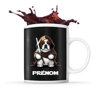 Planetee Tasse Saint Bernard avec sabre laser Prénom Nom Personnalisable - Mug Café Thé Idée Cadeau Personnalisé Homme Femme Original pour Propriétaire de Chiot