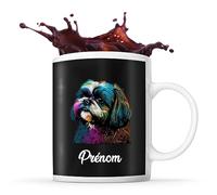 Planetee Tasse Shih Tzu Style Pop Prénom Nom Personnalisable - Mug Café Thé Idée Cadeau Personnalisé Homme Femme Original pour Propriétaire de Chiot