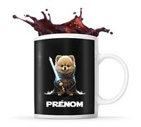 Planetee Tasse Spitz Allemand avec sabre laser Prénom Nom Personnalisable - Mug Café Thé Idée Cadeau Personnalisé Homme Femme Original pour Propriétaire de Chiot