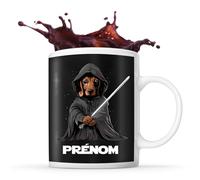 Planetee Tasse Teckel avec sabre laser Prénom Nom Personnalisable - Mug Café Thé Idée Cadeau Personnalisé Homme Femme Original pour Propriétaire de Chiot