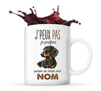 Planetee Tasse Teckel Passer du temps Prénom Nom Personnalisable - Mug Café Thé Idée Cadeau Personnalisé Homme Femme Original pour Propriétaire de Chiot