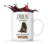 Planetee Tasse Terre-Neuve Passer du temps Prénom Nom Personnalisable - Mug Café Thé Idée Cadeau Personnalisé Homme Femme Original pour Propriétaire de Chiot