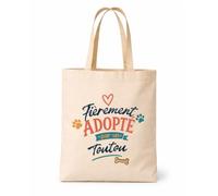 Planetee Tote Bag Adopté par un Toutou | Sac Cabas Toile Coton Réutilisable Shopping | Idée Cadeau Propriétaire de Chien Dog Lover Anniversaire Noël