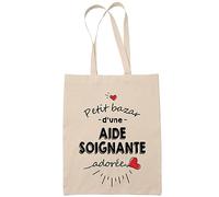 Planetee Tote-Bag “Aide-Soignante Adorée” - Sac Cabas 100% Coton, Cadeau Original Femme Professionnel Santé