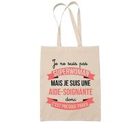 Planetee Tote bag Aide soignante Superwoman | Sac coton cabas Idée Cadeau Femme Humour Collègue famille Anniversaire Noël