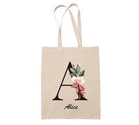 Planetee Tote bag Alice | Sac caban en toile coton prénom femme avec Lettre fleur | Idée cadeau pour anniversaire noël et fête des mères