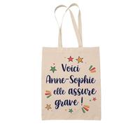 Planetee Tote Bag Anne-Sophie elle assure grave ! | Cadeau Fête des Mères Anniversaire Soeur Noël Tata Marraine Sac Cabas réutilisable