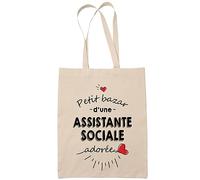 Planetee Tote bag Assistante sociale adorée femme | Idée Cadeau Sac cabas Bandoulière, Sac de Plage | Imprimé en France