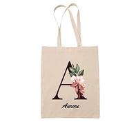 Planetee Tote bag Aurore | Sac caban en toile coton prénom femme avec Lettre fleur | Idée cadeau pour anniversaire noël et fête des mères