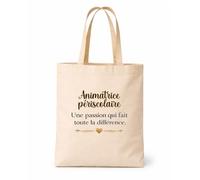 Planetee Tote bag beige Animatrice périscolaire une passion Sac shopping Cadeau Collègue