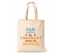 Planetee Tote bag beige Chat Meilleure Race Sac shopping réutilisable