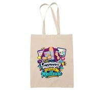 Planetee Tote Bag Beige Community Manager C'est juste la Meilleure Métier | Sac en Coton Fairtrade 180 g/m² 10 L Anses 70 cm | Courses Bureau Plage Marché | Cadeau Femme Maîtresse Anniversaire