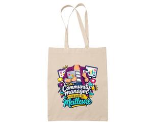 Planetee Tote Bag Beige Community Manager C'est juste la Meilleure Métier | Sac en Coton Fairtrade 180 g/m² 10 L Anses 70 cm | Courses Bureau Plage Marché | Cadeau Femme Maîtresse Anniversaire