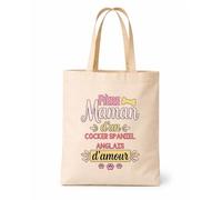 Planetee Tote bag beige Fière Maman Cocker Spaniel Anglais d'amour Sac shopping réutilisable