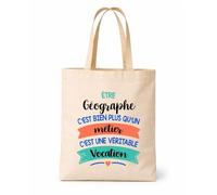 Planetee Tote bag beige Géographe une vocation Sac shopping Cadeau Collègue