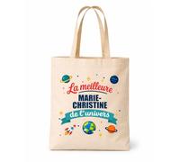 Planetee Tote bag beige Meilleure Marie-Christine de l'univers Sac shopping réutilisable