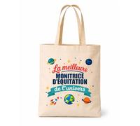 Planetee Tote bag beige Meilleure Monitrice d'équitation de l'univers Sac Cadeau Fin d'années