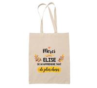 Planetee Tote Bag Beige Merci Elise | Cadeau Fin d'Année Scolaire Maîtresse Nounou ATSEM Assmat | Cadeau de Remerciement | Sac Coton 10 L