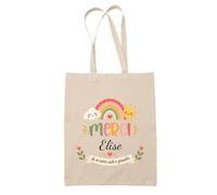 Planetee Tote Bag Beige Merci Elise | Cadeau Fin d'Année Scolaire Maîtresse Nounou ATSEM Assmat | Cadeau de Remerciement | Sac Coton 10 L