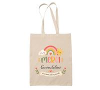 Planetee Tote Bag Beige Merci Gwendoline | Cadeau Fin d'Année Scolaire Maîtresse Nounou ATSEM Assmat | Cadeau de Remerciement | Sac Coton 10 L