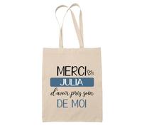 Planetee Tote Bag Beige Merci Julia | Cadeau Fin d'Année Scolaire Maîtresse Nounou ATSEM Assmat | Cadeau de Remerciement | Sac Coton 10 L