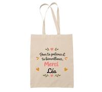 Planetee Tote Bag Beige Merci Léa | Cadeau Fin d'Année Scolaire Maîtresse Nounou ATSEM Assmat | Cadeau de Remerciement | Sac Coton 10 L