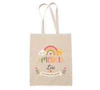 Planetee Tote Bag Beige Merci Léa | Cadeau Fin d'Année Scolaire Maîtresse Nounou ATSEM Assmat | Cadeau de Remerciement | Sac Coton 10 L