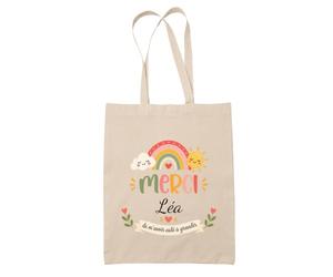 Planetee Tote Bag Beige Merci Léa | Cadeau Fin d'Année Scolaire Maîtresse Nounou ATSEM Assmat | Cadeau de Remerciement | Sac Coton 10 L