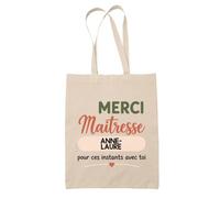 Planetee Tote Bag Beige Merci Maîtresse Anne-Laure pour ces instants avec toi | Cadeau Fin d'Année Scolaire Maîtresse Institutrice École Primaire | Cadeau de Remerciement | Sac Coton 10 L