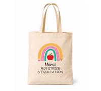 Planetee Tote bag beige Merci Monitrice d'équitation arc en ciel Sac Cadeau Fin d'années