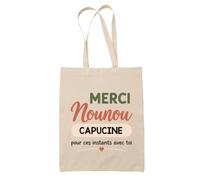 Planetee Tote Bag Beige Merci Nounou Capucine | Cadeau Fin d'Année Scolaire Nounou Assmat Assistante Maternelle Crèche | Cadeau de Remerciement | Sac Coton 10 L