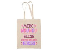 Planetee Tote Bag Beige Merci Nounou Elise | Cadeau Fin d'Année Scolaire Nounou Assmat Assistante Maternelle Crèche | Cadeau de Remerciement | Sac Coton 10 L