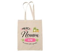 Planetee Tote Bag Beige Merci Nounou Elise | Cadeau Fin d'Année Scolaire Nounou Assmat Assistante Maternelle Crèche | Cadeau de Remerciement | Sac Coton 10 L